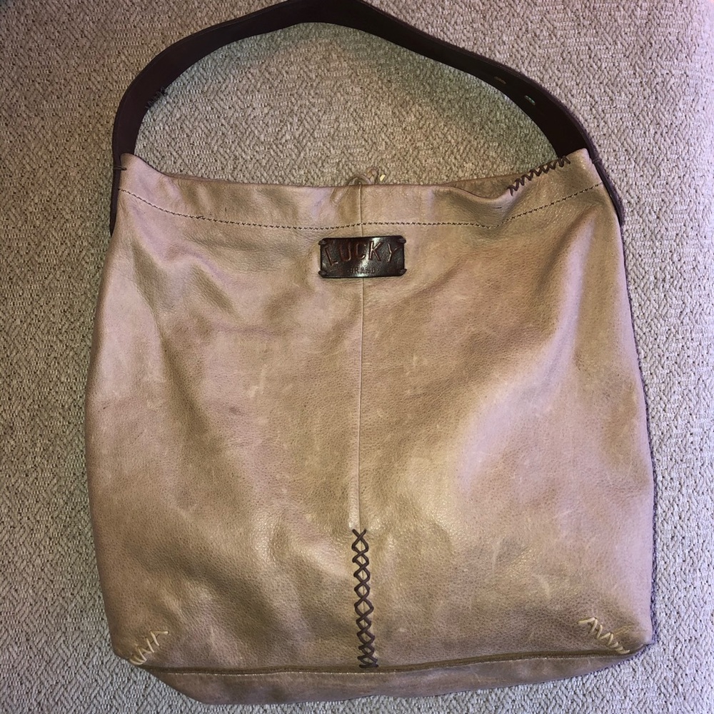 lucky brand large leather boho hobo bag